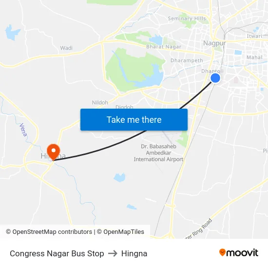 Congress Nagar Bus Stop to Hingna map