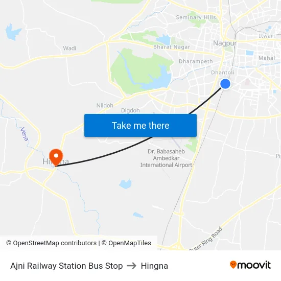 Ajni Railway Station Bus Stop to Hingna map