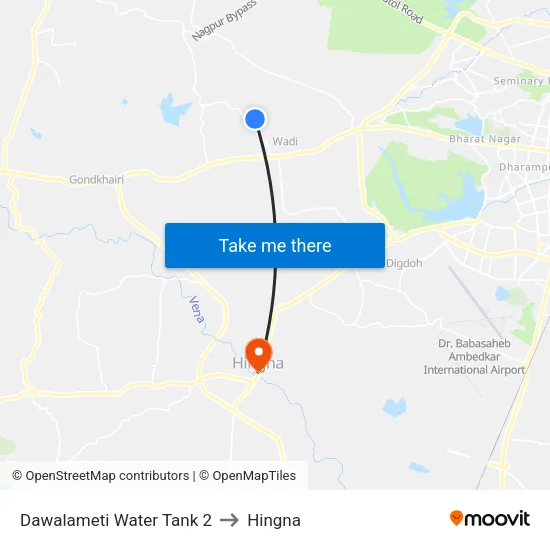 Dawalameti Water Tank 2 to Hingna map