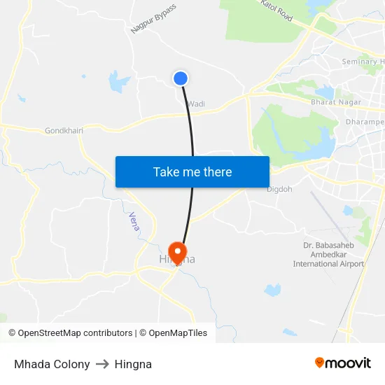 Mhada Colony to Hingna map