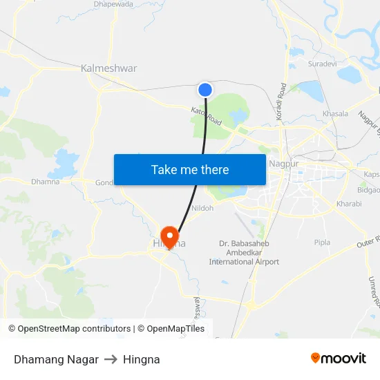 Dhamang Nagar to Hingna map