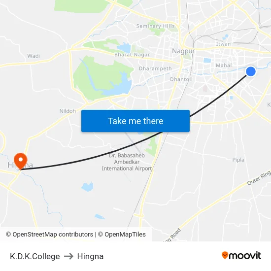 K.D.K.College to Hingna map