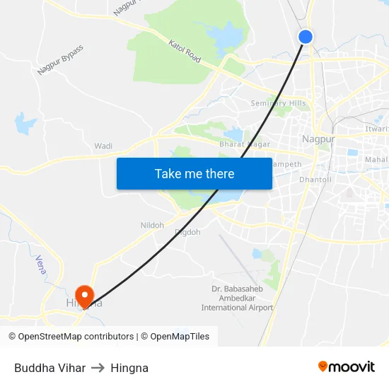Buddha Vihar to Hingna map