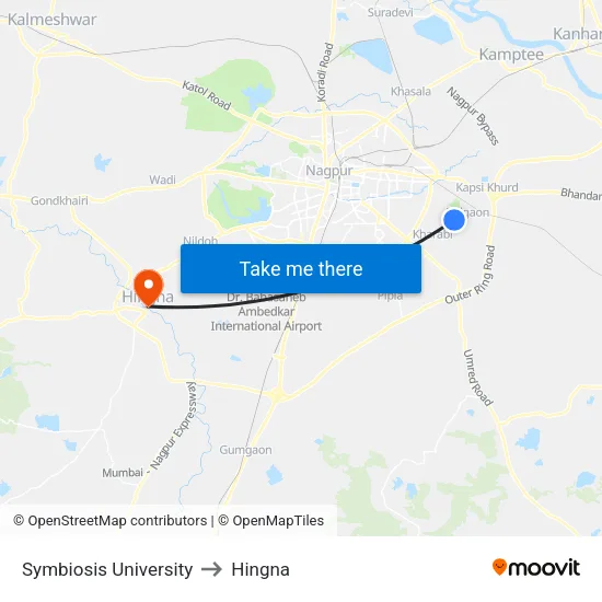 Symbiosis University to Hingna map