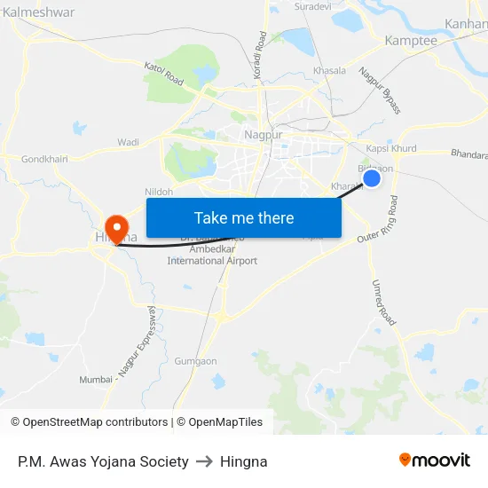 P.M. Awas Yojana Society to Hingna map