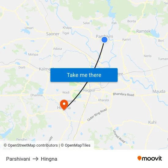 Parshivani to Hingna map
