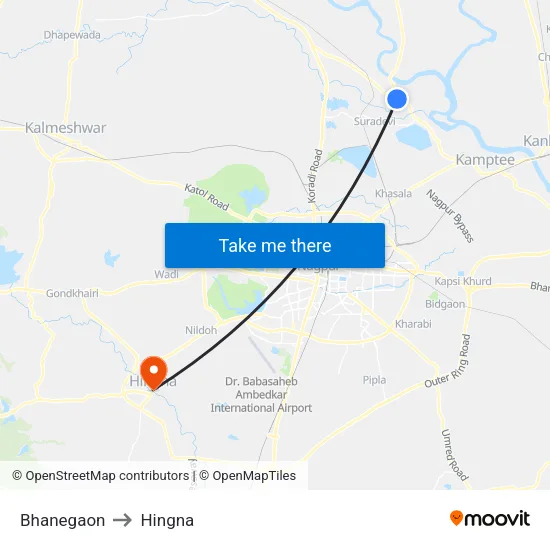 Bhanegaon to Hingna map