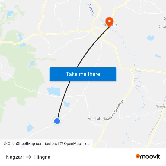 Nagzari to Hingna map