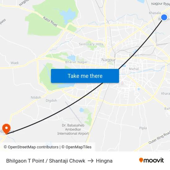 Bhilgaon T Point / Shantaji Chowk to Hingna map