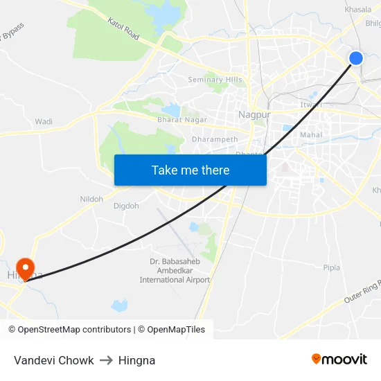 Vandevi Chowk to Hingna map