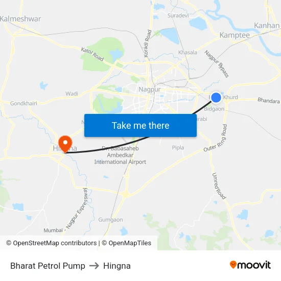 Bharat Petrol Pump to Hingna map