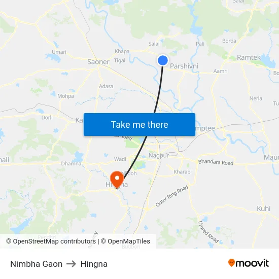 Nimbha Gaon to Hingna map