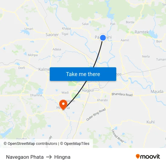 Navegaon Phata to Hingna map
