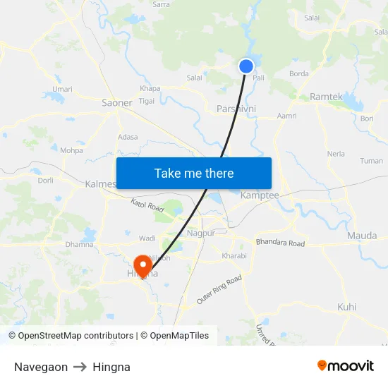Navegaon to Hingna map