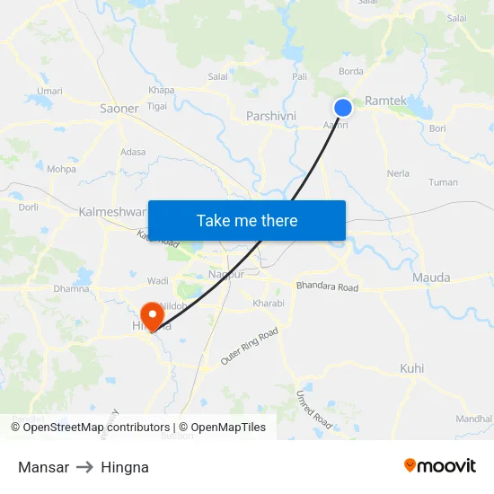 Mansar to Hingna map