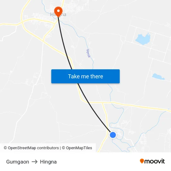 Gumgaon to Hingna map