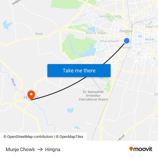 Munje Chowk to Hingna map