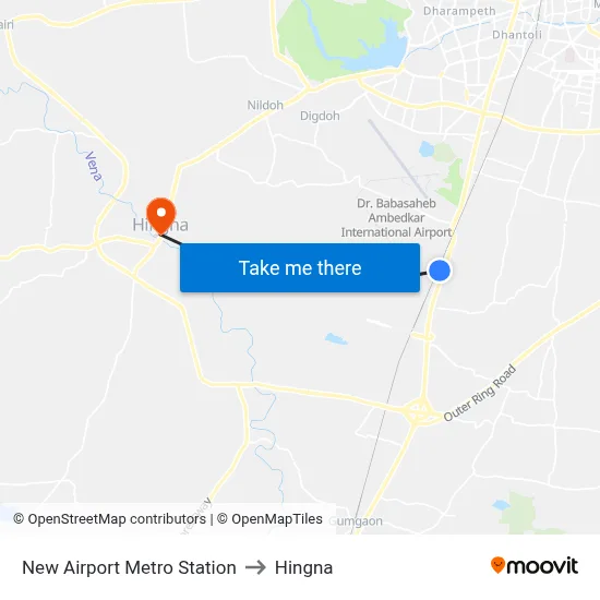 New Airport Metro Station to Hingna map