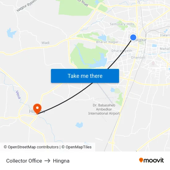 Collector Office to Hingna map
