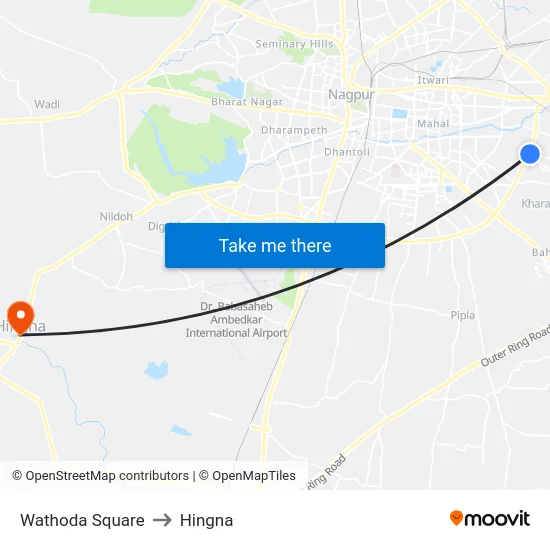 Wathoda Square to Hingna map