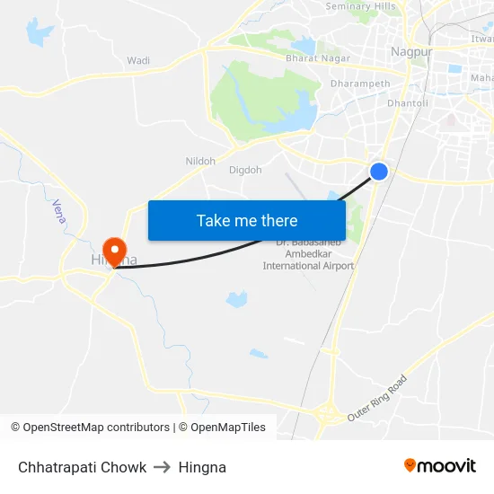 Chhatrapati Chowk to Hingna map