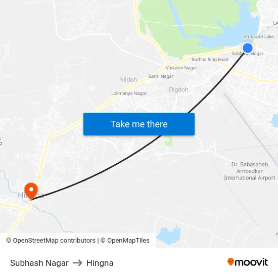 Subhash Nagar to Hingna map