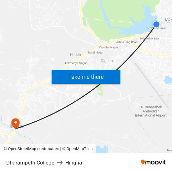 Dharampeth College to Hingna map