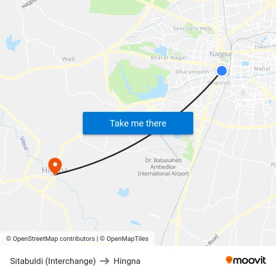 Sitabuldi (Interchange) to Hingna map