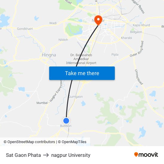 Sat Gaon Phata to nagpur University map