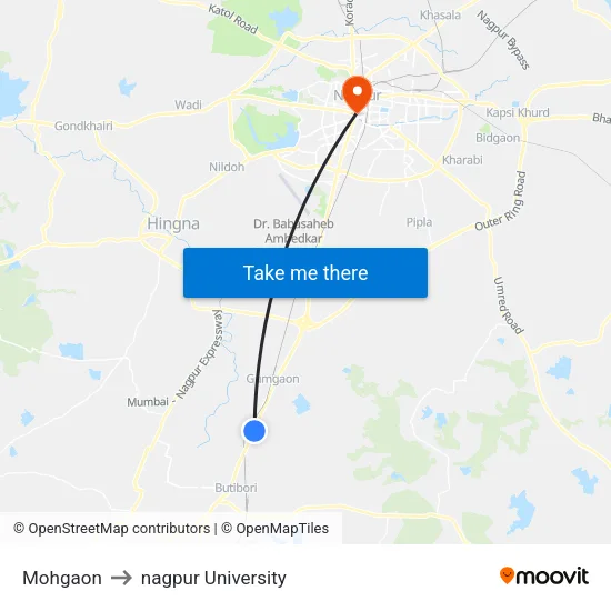 Mohgaon to nagpur University map