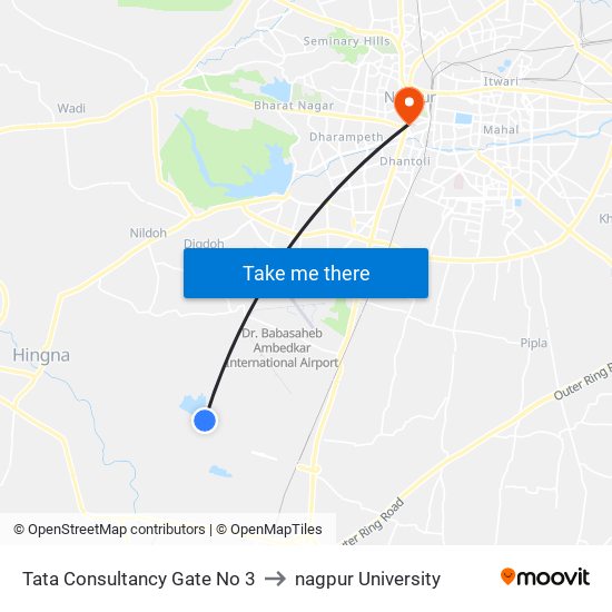 Tata Consultancy Gate No 3 to nagpur University map