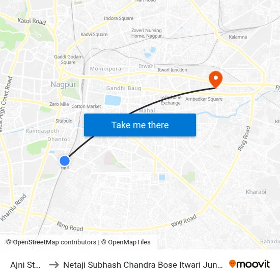 Ajni Station to Netaji Subhash Chandra Bose Itwari Junction Station map