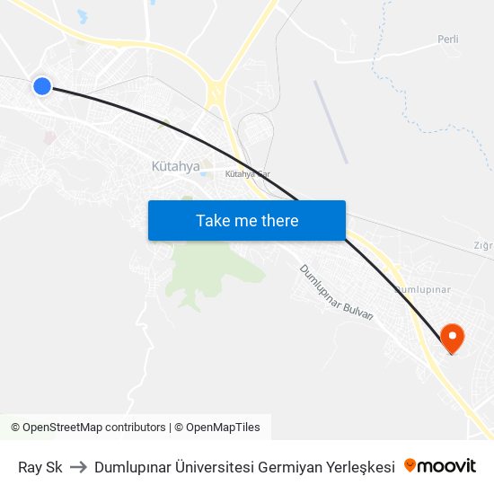 Ray Sk to Dumlupınar Üniversitesi Germiyan Yerleşkesi map