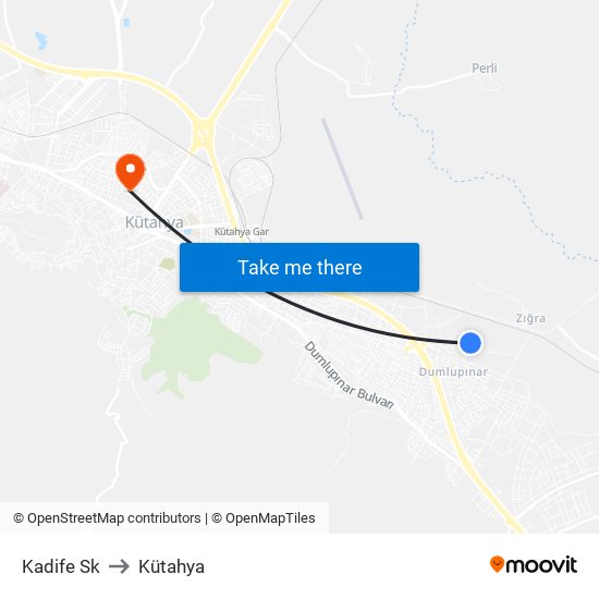 Kadife Sk to Kütahya map