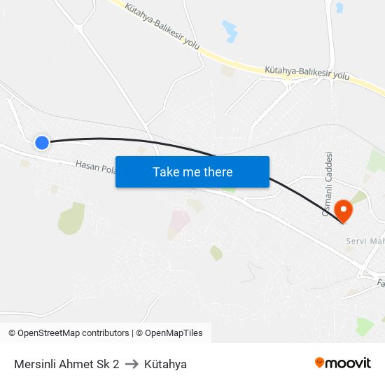 Mersinli Ahmet Sk 2 to Kütahya map