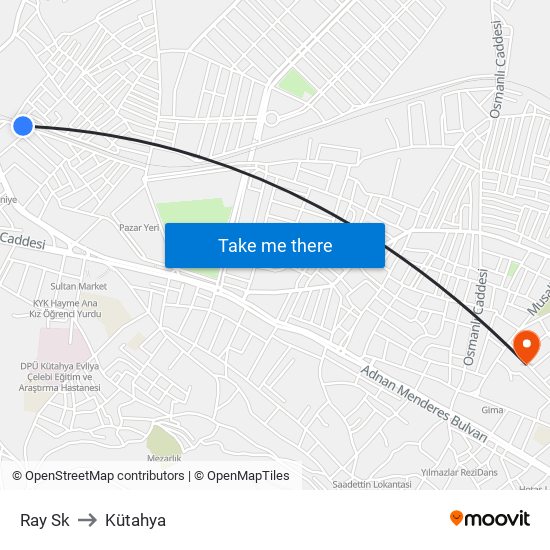Ray Sk to Kütahya map