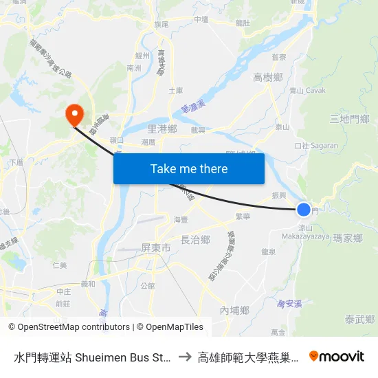 水門轉運站 Shueimen Bus Station to 高雄師範大學燕巢校區 map