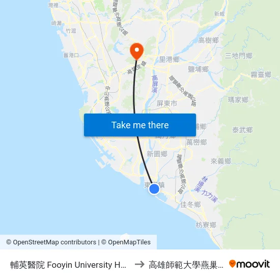 輔英醫院 Fooyin University Hospital to 高雄師範大學燕巢校區 map