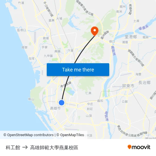 科工館 to 高雄師範大學燕巢校區 map