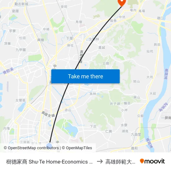 樹德家商 Shu-Te Home-Economics & Commercial High School to 高雄師範大學燕巢校區 map