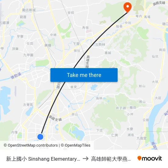 新上國小 Sinshang Elementary School to 高雄師範大學燕巢校區 map