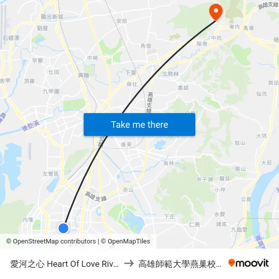 愛河之心 Heart Of Love River to 高雄師範大學燕巢校區 map