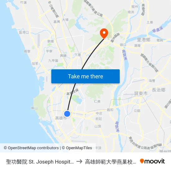 聖功醫院 St. Joseph Hospital to 高雄師範大學燕巢校區 map