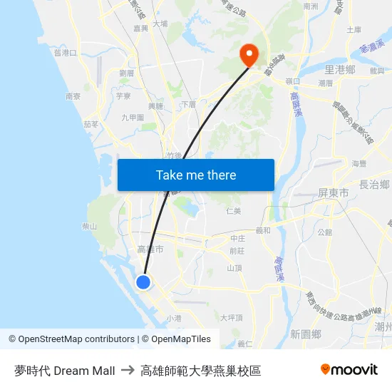 夢時代 Dream Mall to 高雄師範大學燕巢校區 map