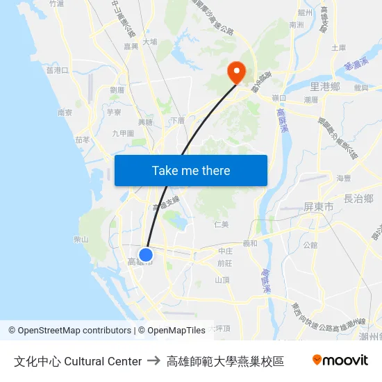 文化中心 Cultural Center to 高雄師範大學燕巢校區 map