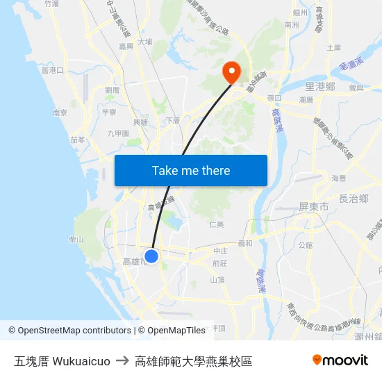 五塊厝 Wukuaicuo to 高雄師範大學燕巢校區 map