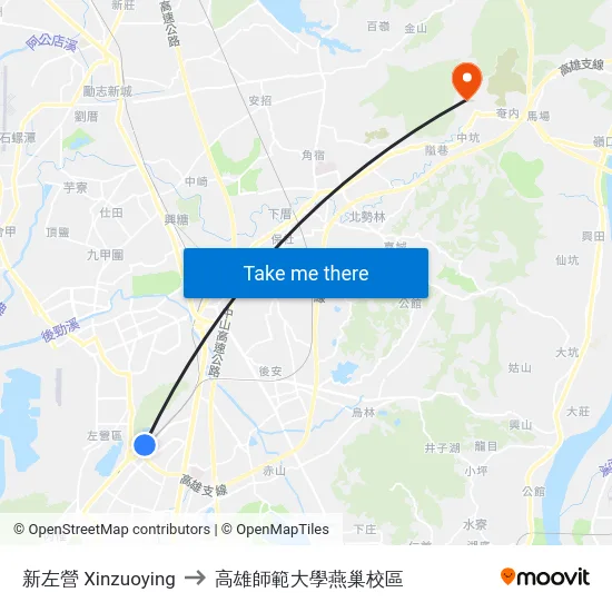 新左營 Xinzuoying to 高雄師範大學燕巢校區 map