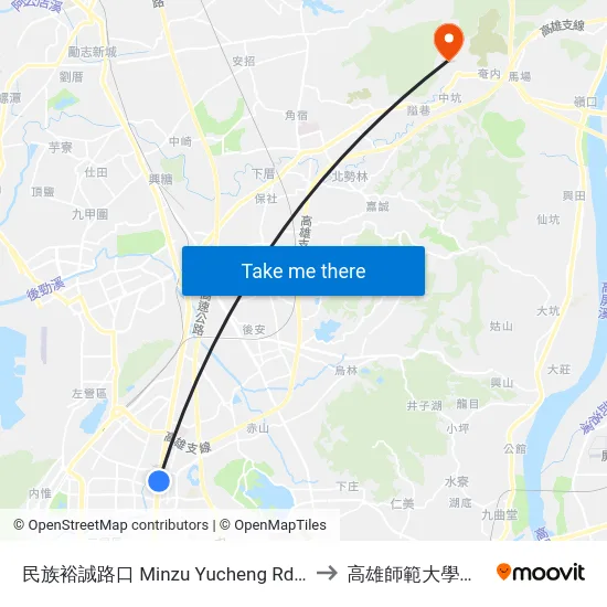 民族裕誠路口 Minzu Yucheng Rd. Intersection to 高雄師範大學燕巢校區 map