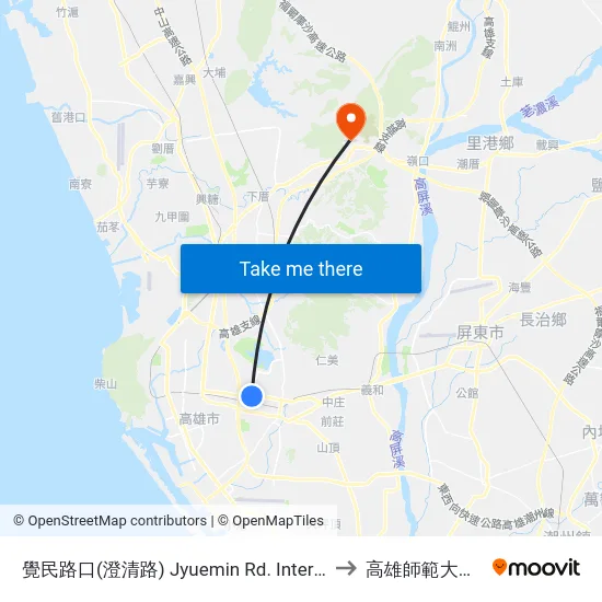 覺民路口(澄清路) Jyuemin Rd. Intersection(Chengcing Rd) to 高雄師範大學燕巢校區 map