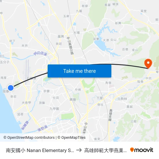 南安國小 Nanan Elementary School to 高雄師範大學燕巢校區 map